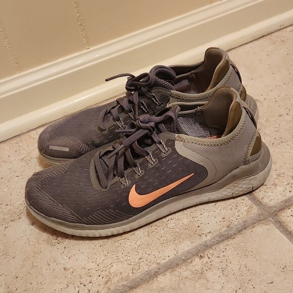 Nike Free Women's Gray Sneakers w/ Orange Icon Size 9 - Picture 2 of 8